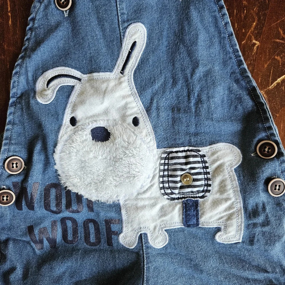 Puppy Overalls Striped Long Sleeve Shirt Outfit 12M - Picture 3 of 8
